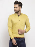 Jainish Lime Yellow Formal Shirt with black detailing | Grocsy