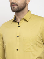 Jainish Lime Yellow Formal Shirt with black detailing | Grocsy