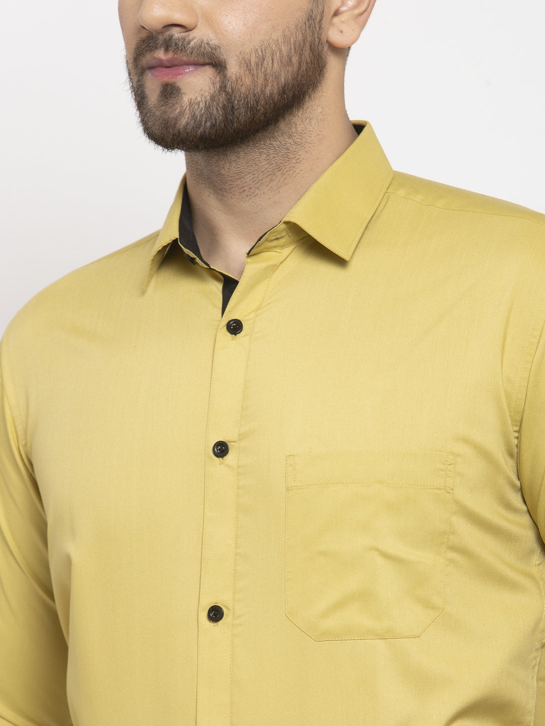 Jainish Lime Yellow Formal Shirt with black detailing | Grocsy