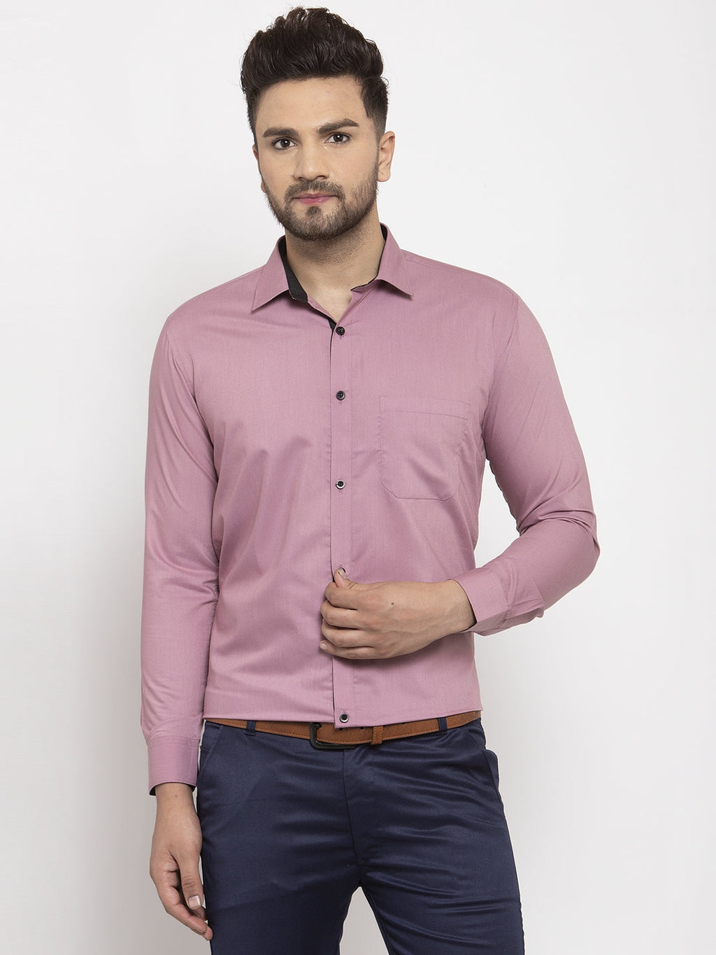 Jainish Magenta Formal Shirt with black detailing ( SF 411Magenta ) | Grocsy