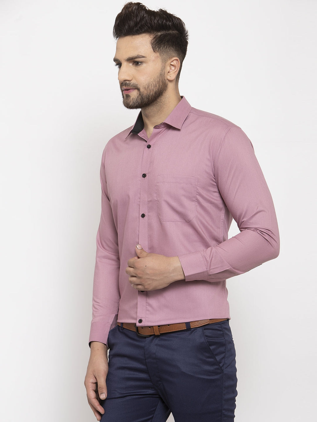 Jainish Magenta Formal Shirt with black detailing ( SF 411Magenta ) | Grocsy