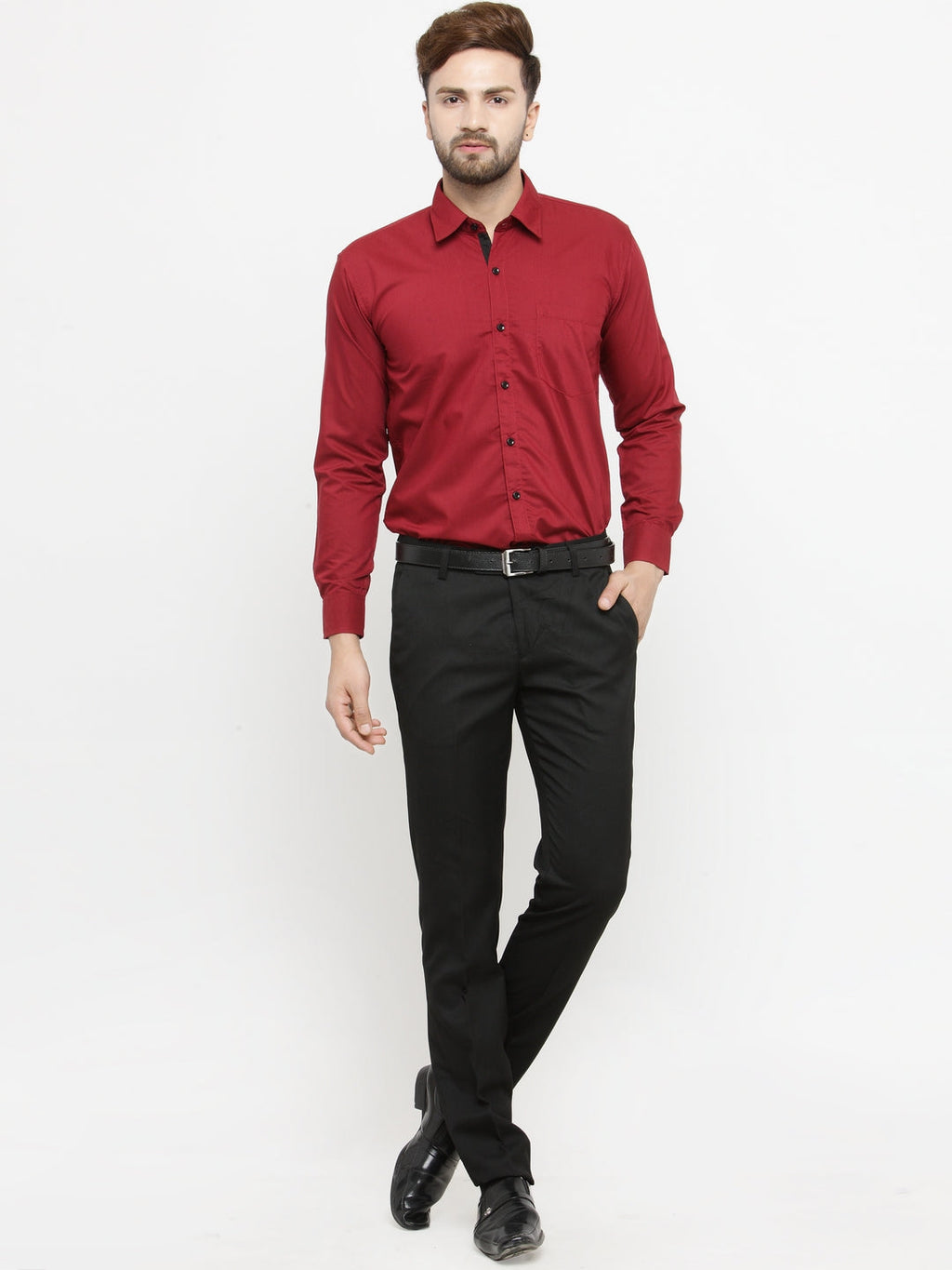 Jainish Maroon Formal Shirt with black detailing ( SF 411Red ) | Grocsy
