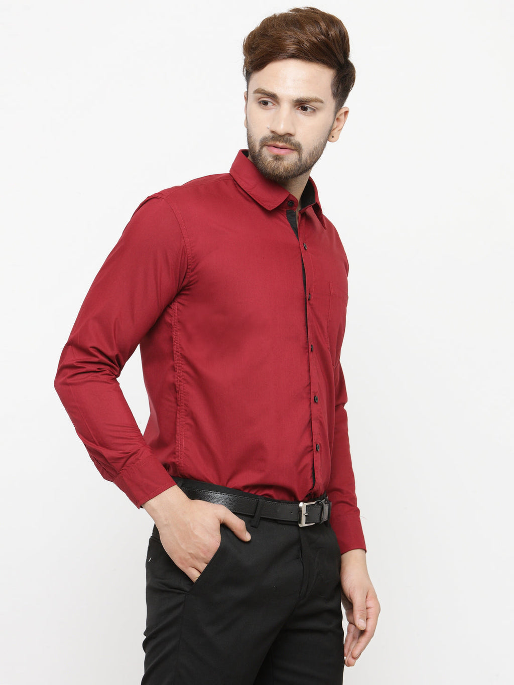 Jainish Maroon Formal Shirt with black detailing ( SF 411Red ) | Grocsy
