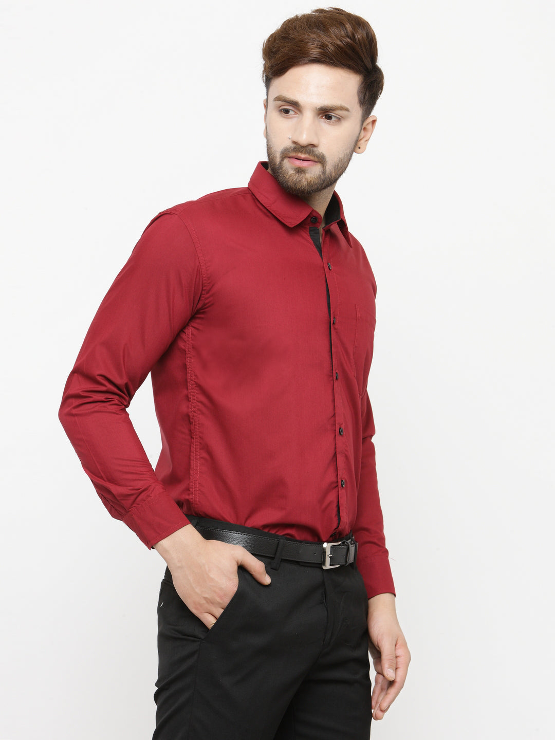 Jainish Maroon Formal Shirt with black detailing ( SF 411Red ) | Grocsy