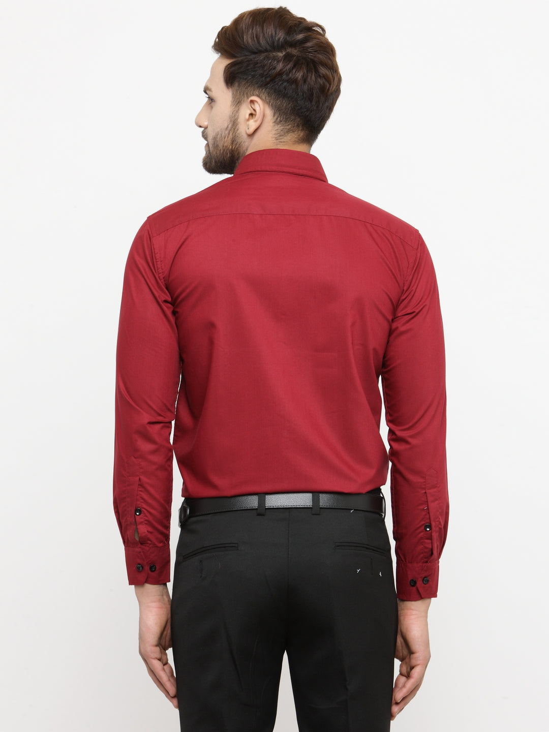 Jainish Maroon Formal Shirt with black detailing ( SF 411Red ) | Grocsy