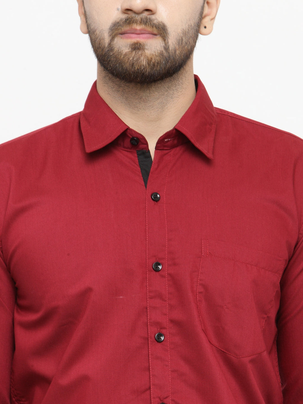 Jainish Maroon Formal Shirt with black detailing ( SF 411Red ) | Grocsy