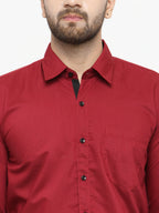 Jainish Maroon Formal Shirt with black detailing ( SF 411Red ) | Grocsy