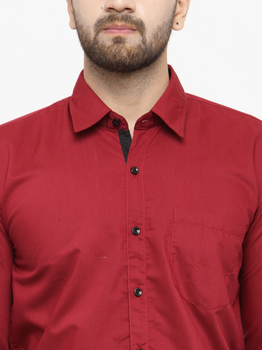 Jainish Maroon Formal Shirt with black detailing ( SF 411Red ) | Grocsy