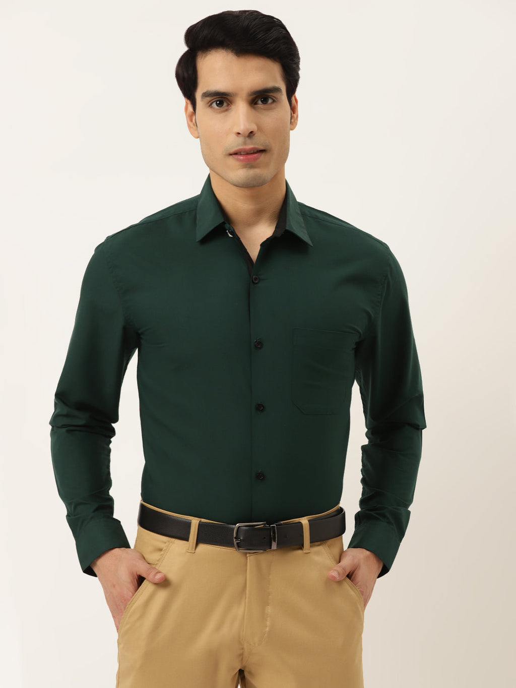 Jainish Olive Green Formal Shirt with black detailing ( SF 411Olive ) | Grocsy