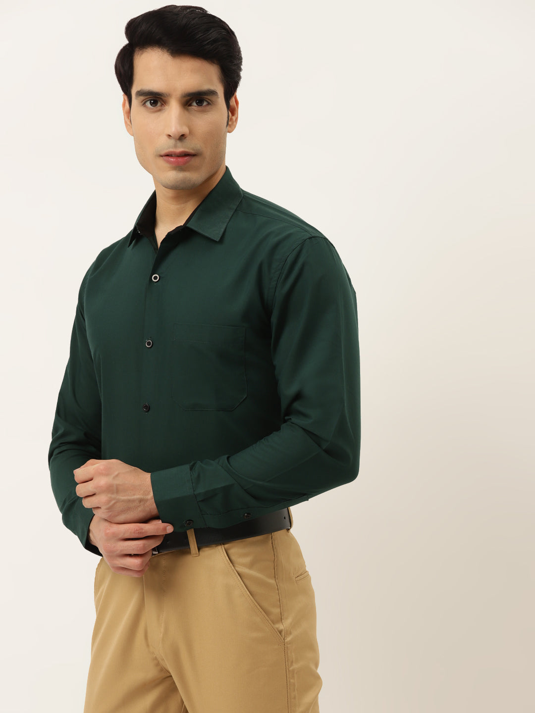 Jainish Olive Green Formal Shirt with black detailing ( SF 411Olive ) | Grocsy
