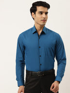 Jainish Pecock Green Formal Shirt with black detailing ( SF 411Peacock ) | Grocsy