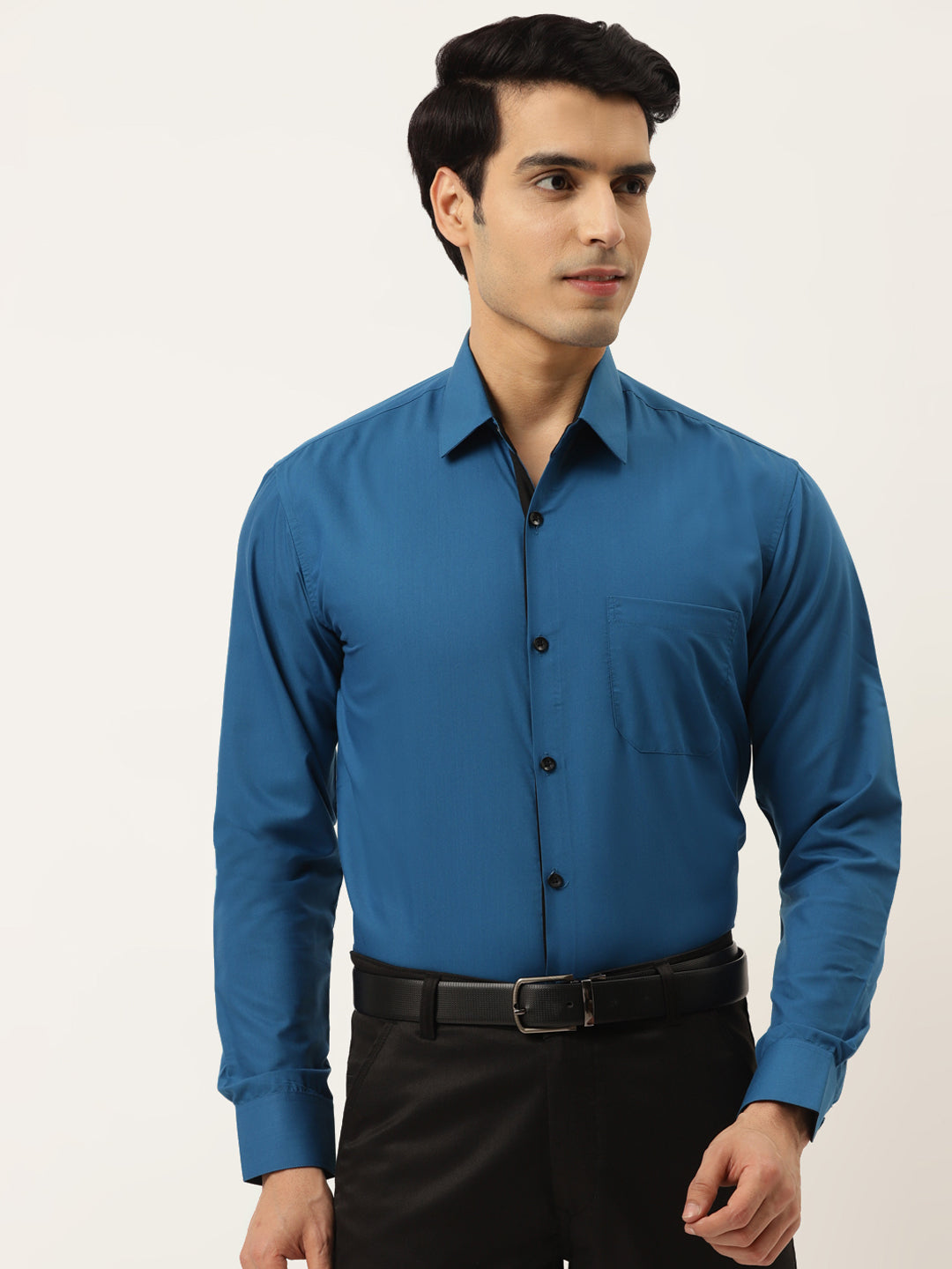 Jainish Pecock Green Formal Shirt with black detailing ( SF 411Peacock ) | Grocsy