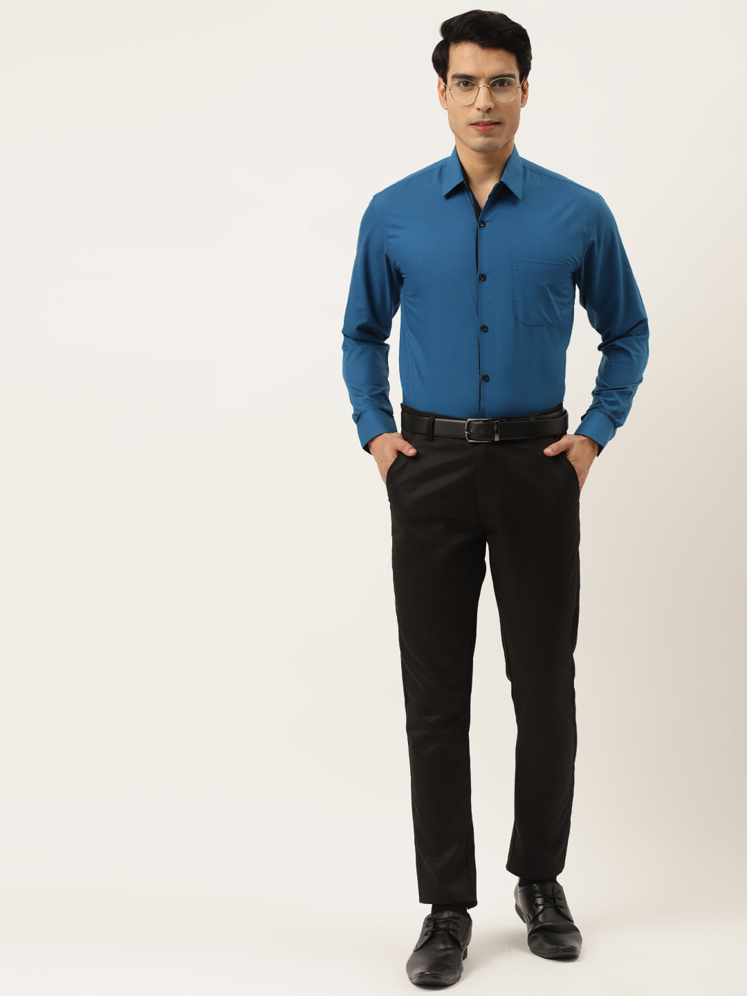 Jainish Pecock Green Formal Shirt with black detailing ( SF 411Peacock ) | Grocsy