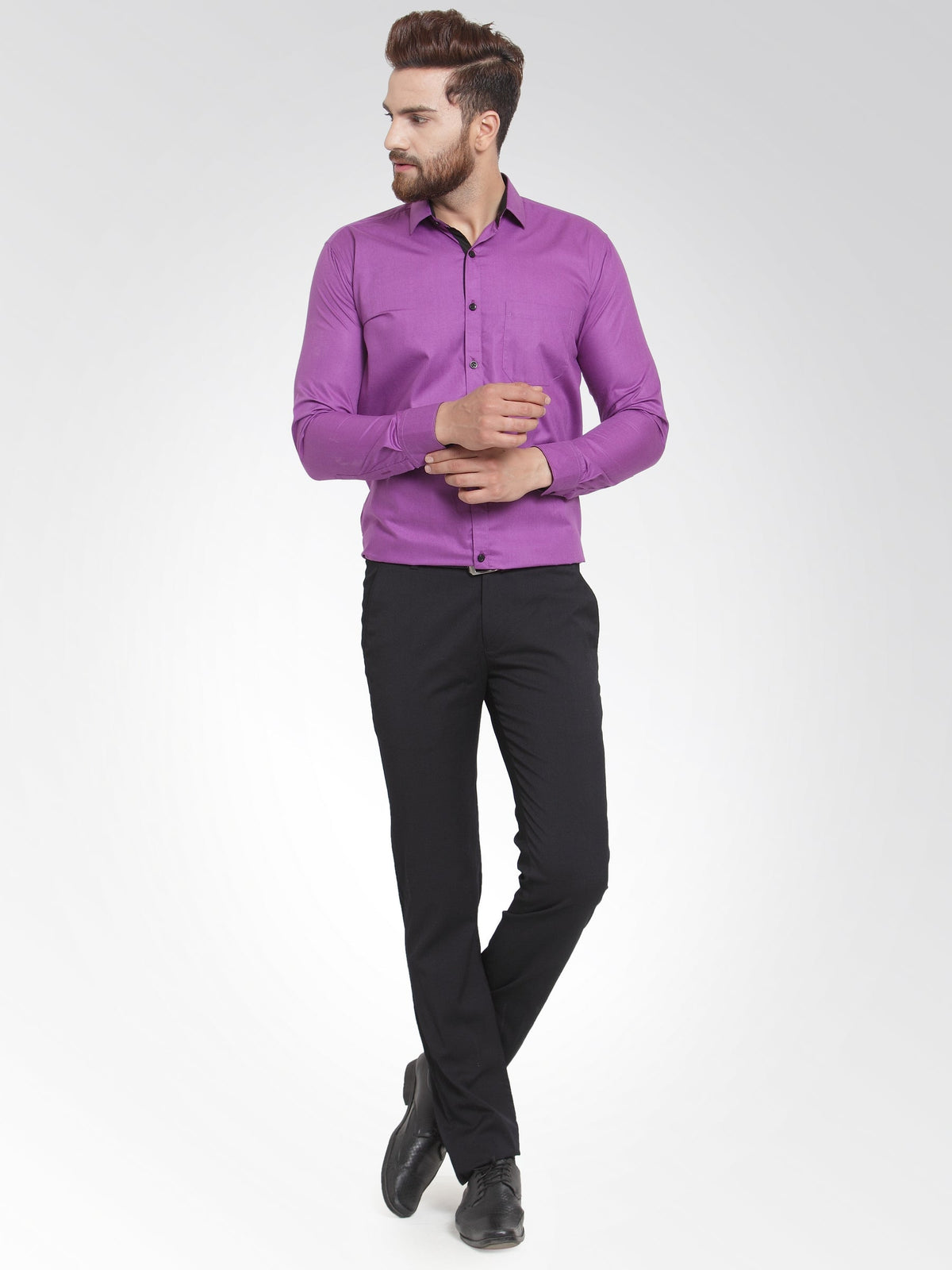 Jainish Purple Formal Shirt with black detailing ( SF 411Purple ) | Grocsy