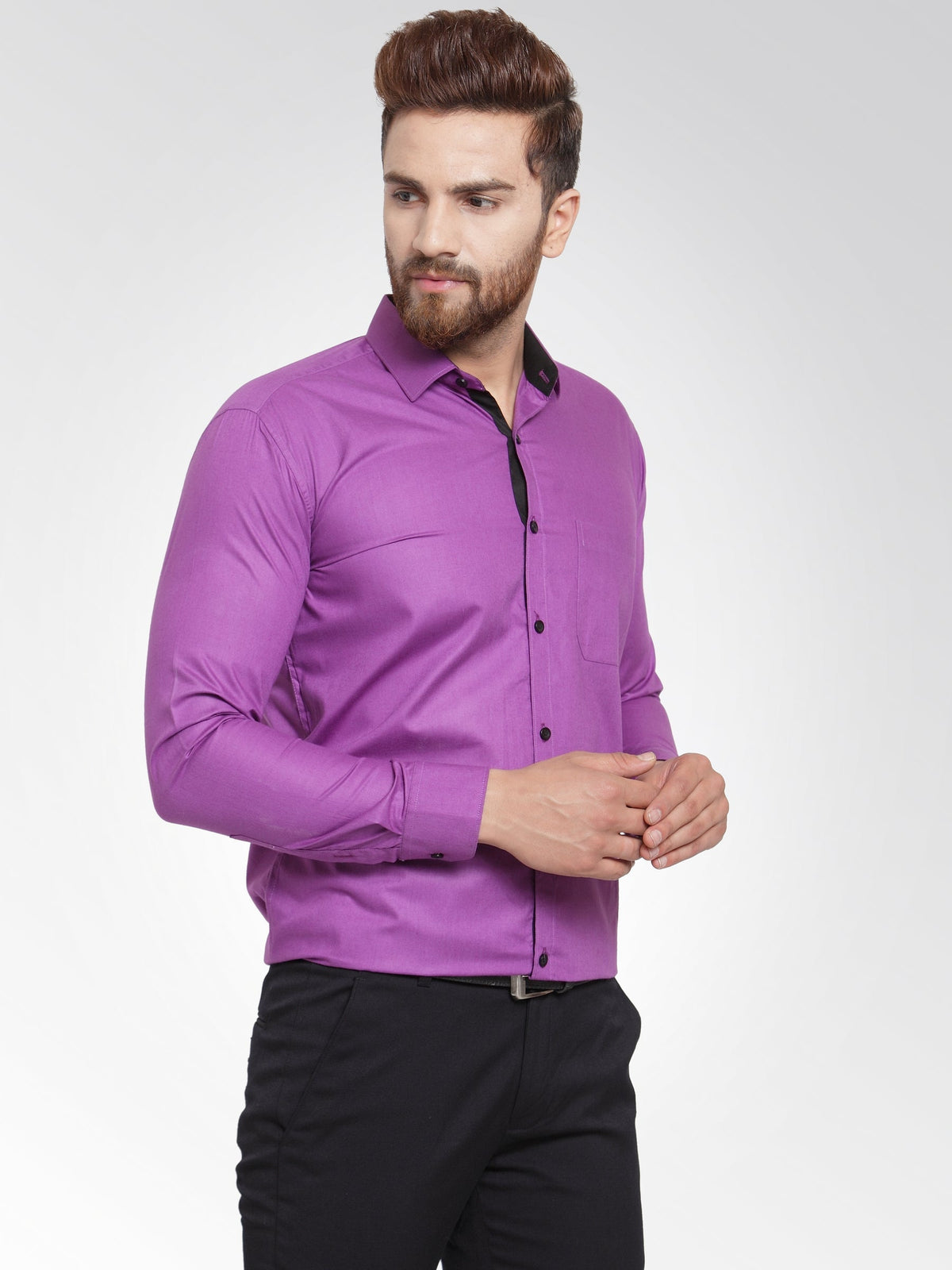 Jainish Purple Formal Shirt with black detailing ( SF 411Purple ) | Grocsy