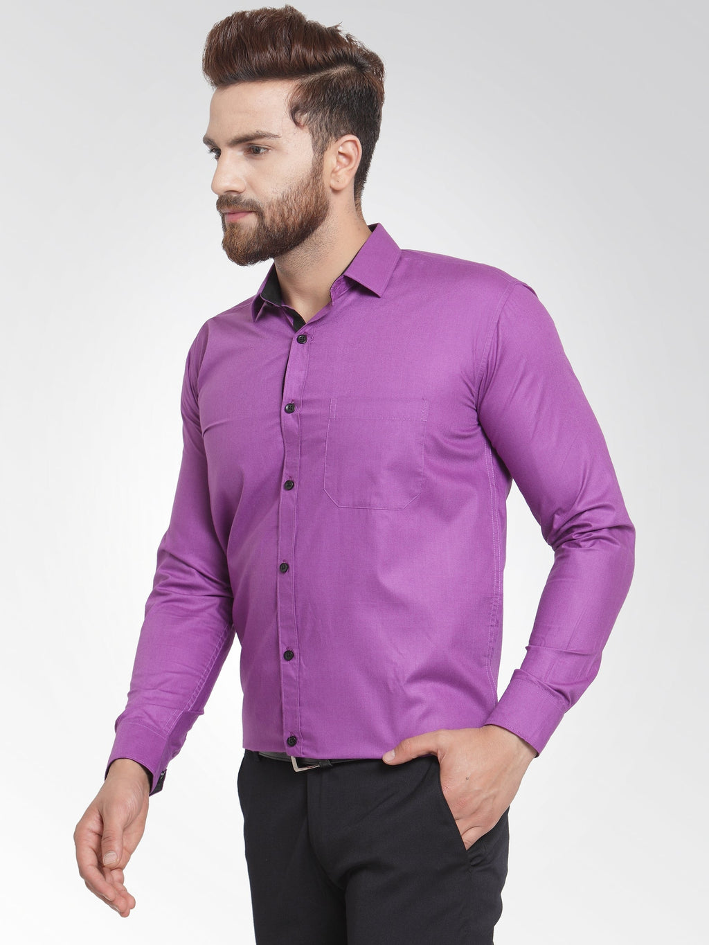 Jainish Purple Formal Shirt with black detailing ( SF 411Purple ) | Grocsy