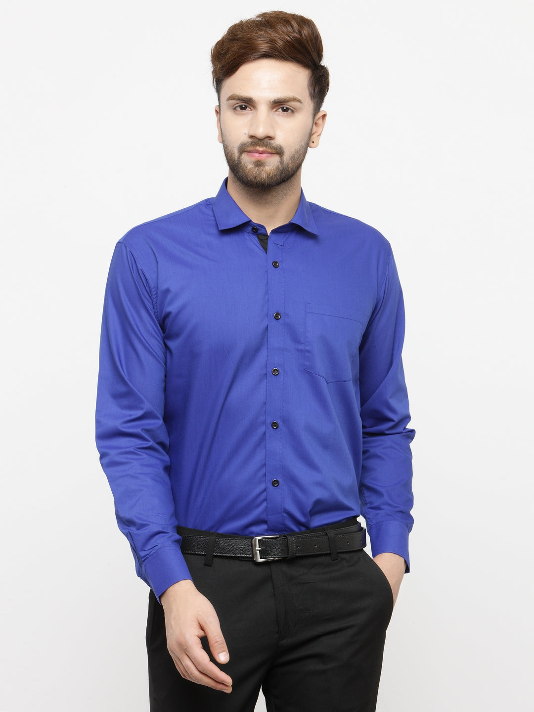 Jainish Royal Blue Formal Shirt with black detailing ( SF 411Royal-Blue ) | Grocsy