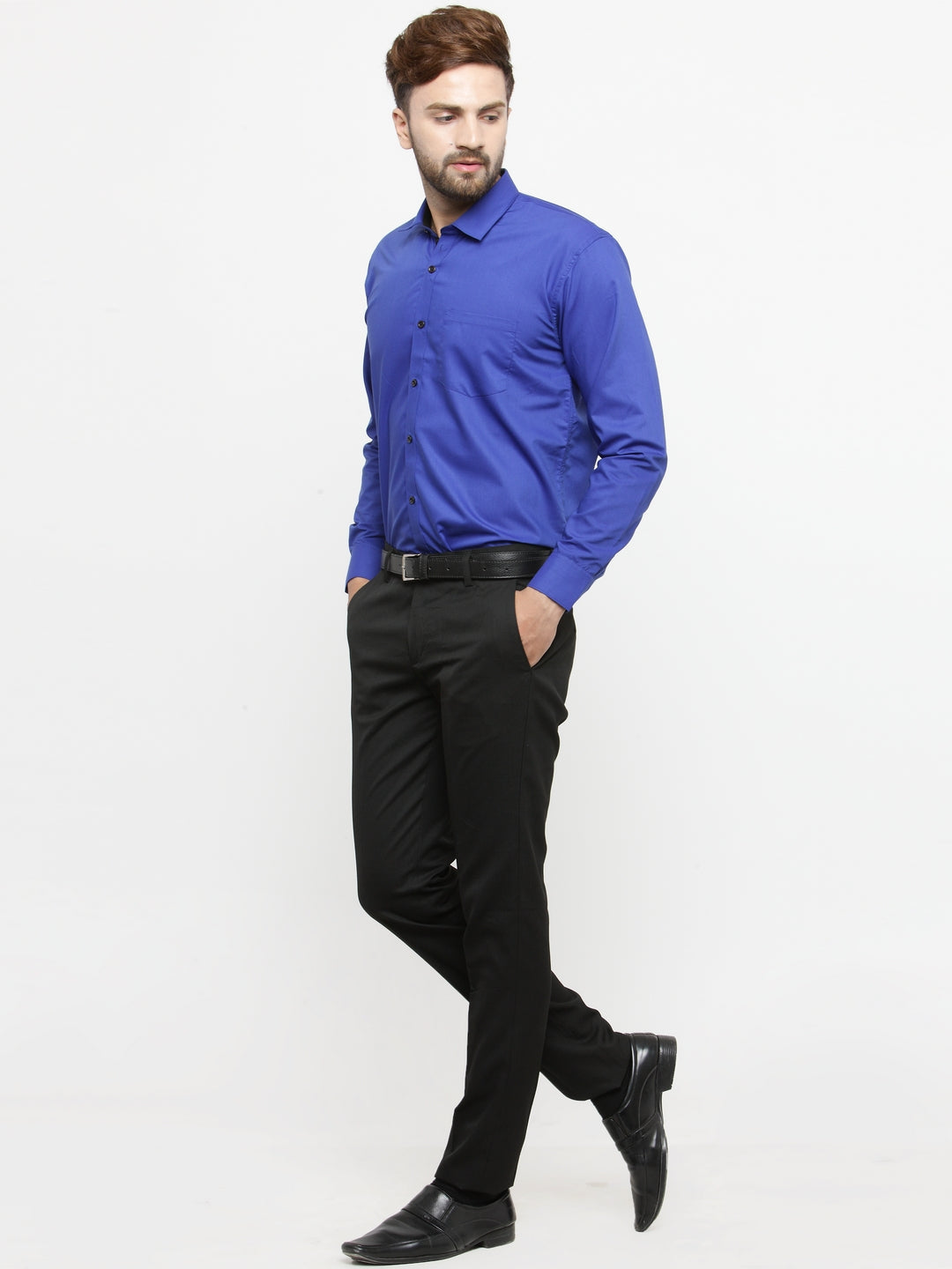 Jainish Royal Blue Formal Shirt with black detailing ( SF 411Royal-Blue ) | Grocsy