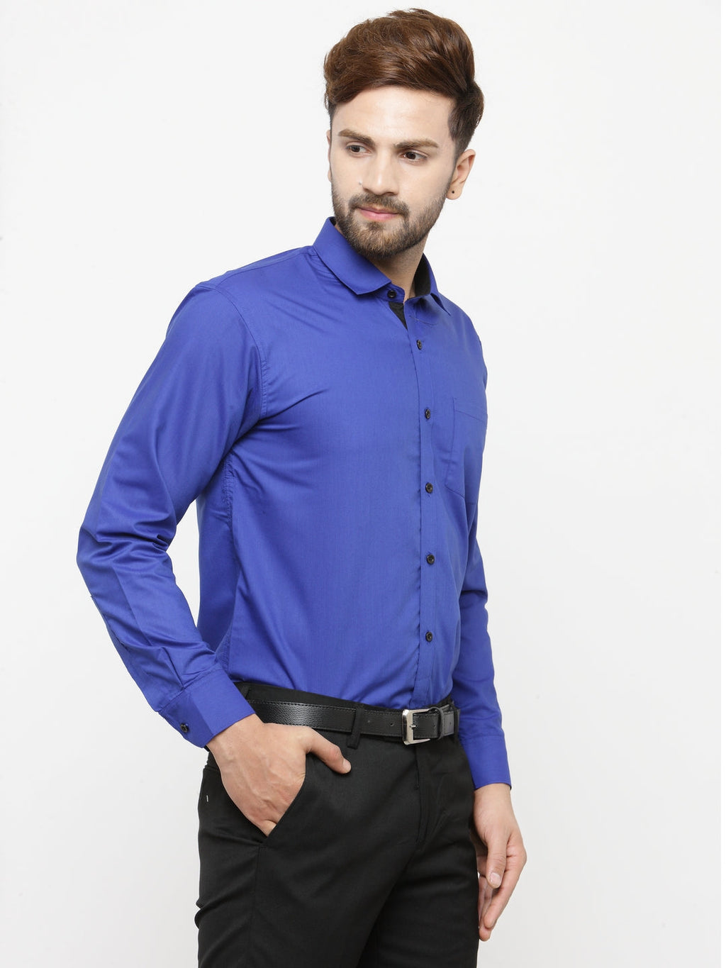 Jainish Royal Blue Formal Shirt with black detailing ( SF 411Royal-Blue ) | Grocsy