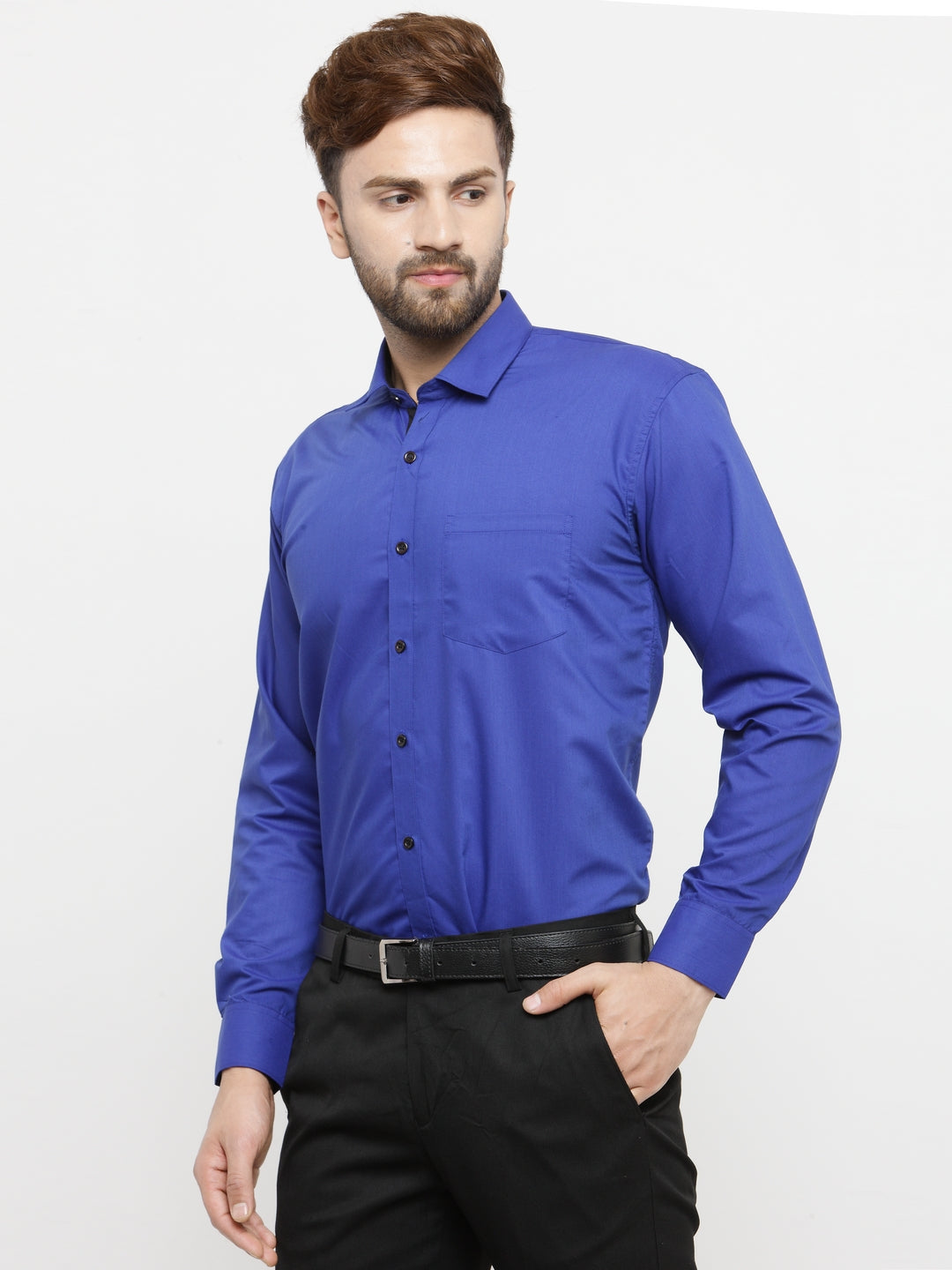 Jainish Royal Blue Formal Shirt with black detailing ( SF 411Royal-Blue ) | Grocsy