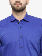 Jainish Royal Blue Formal Shirt with black detailing ( SF 411Royal-Blue ) | Grocsy