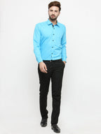 Jainish Sky Blue Formal Shirt with black detailing ( SF 411Sky ) | Grocsy