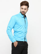 Jainish Sky Blue Formal Shirt with black detailing ( SF 411Sky ) | Grocsy