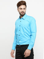 Jainish Sky Blue Formal Shirt with black detailing ( SF 411Sky ) | Grocsy