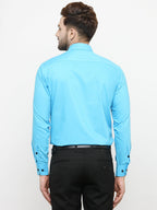 Jainish Sky Blue Formal Shirt with black detailing ( SF 411Sky ) | Grocsy