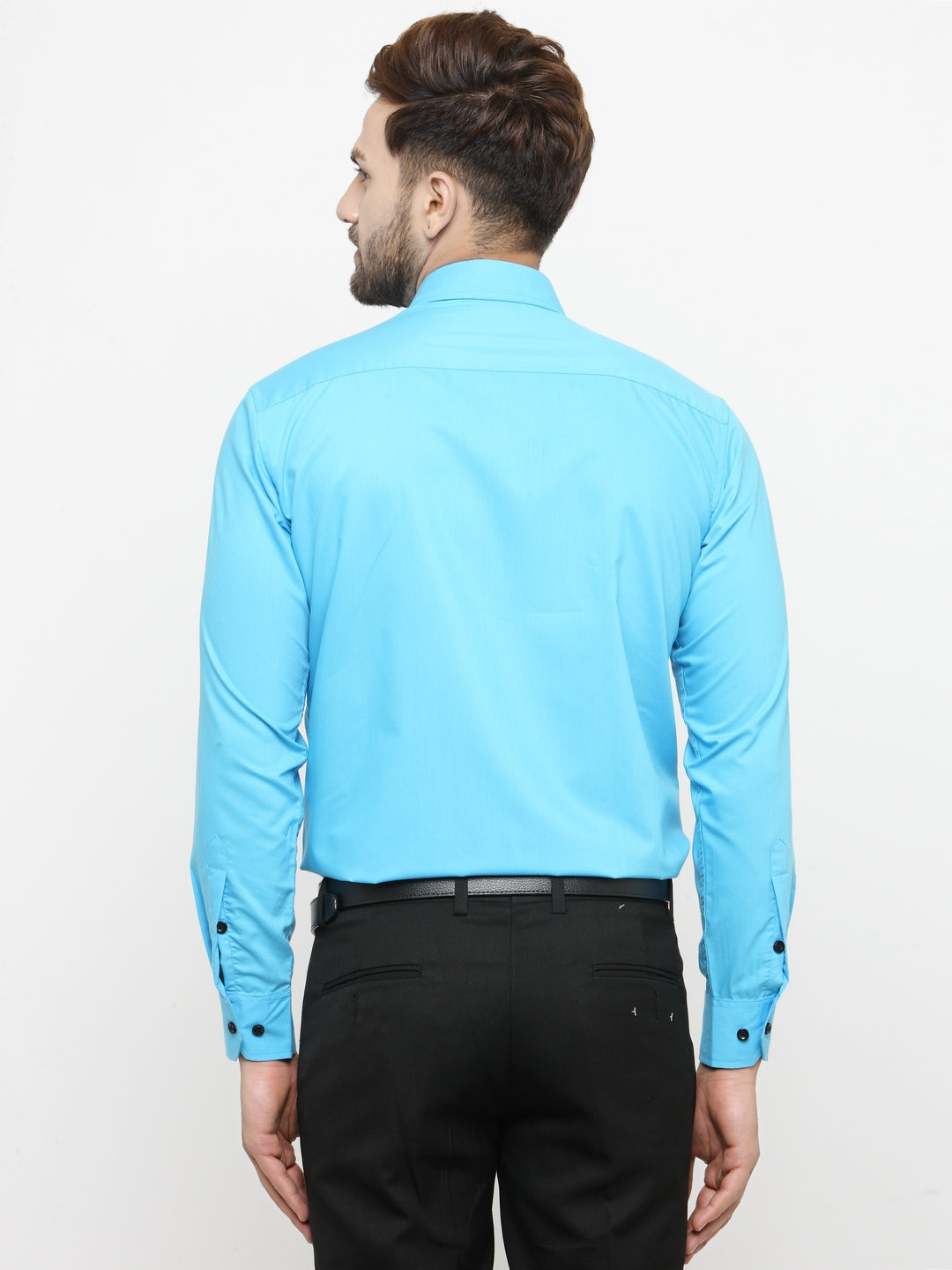 Jainish Sky Blue Formal Shirt with black detailing ( SF 411Sky ) | Grocsy
