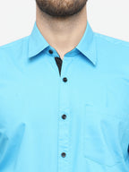 Jainish Sky Blue Formal Shirt with black detailing ( SF 411Sky ) | Grocsy