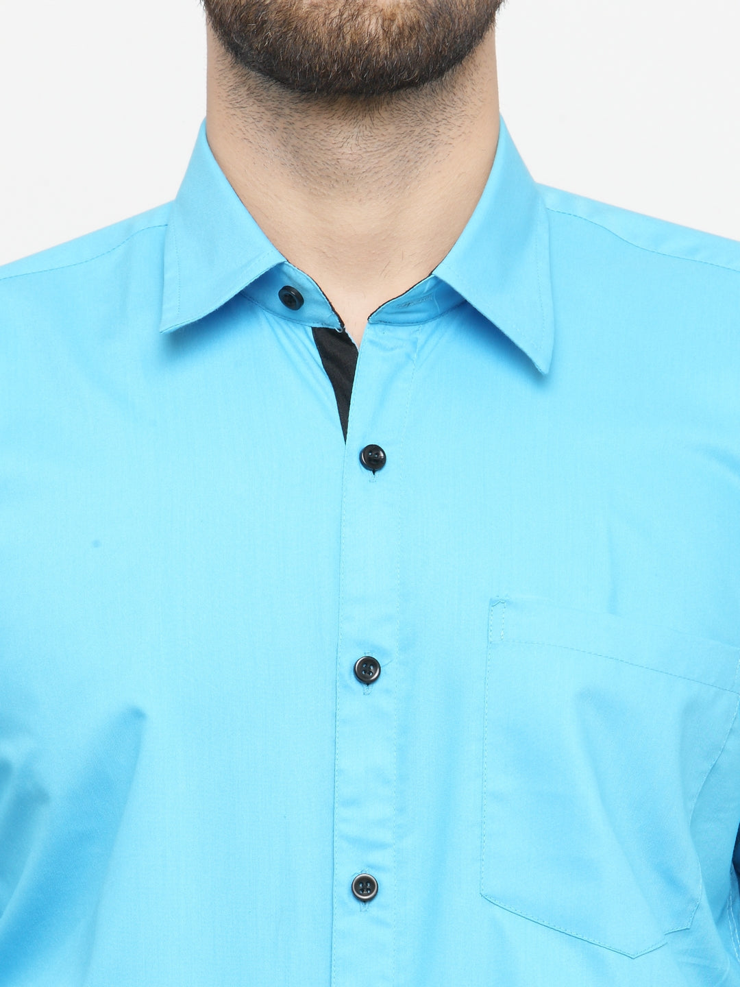 Jainish Sky Blue Formal Shirt with black detailing ( SF 411Sky ) | Grocsy