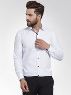Jainish White Formal Shirt with black detailing ( SF 411White ) | Grocsy