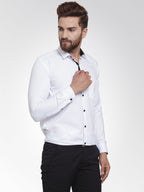 Jainish White Formal Shirt with black detailing ( SF 411White ) | Grocsy