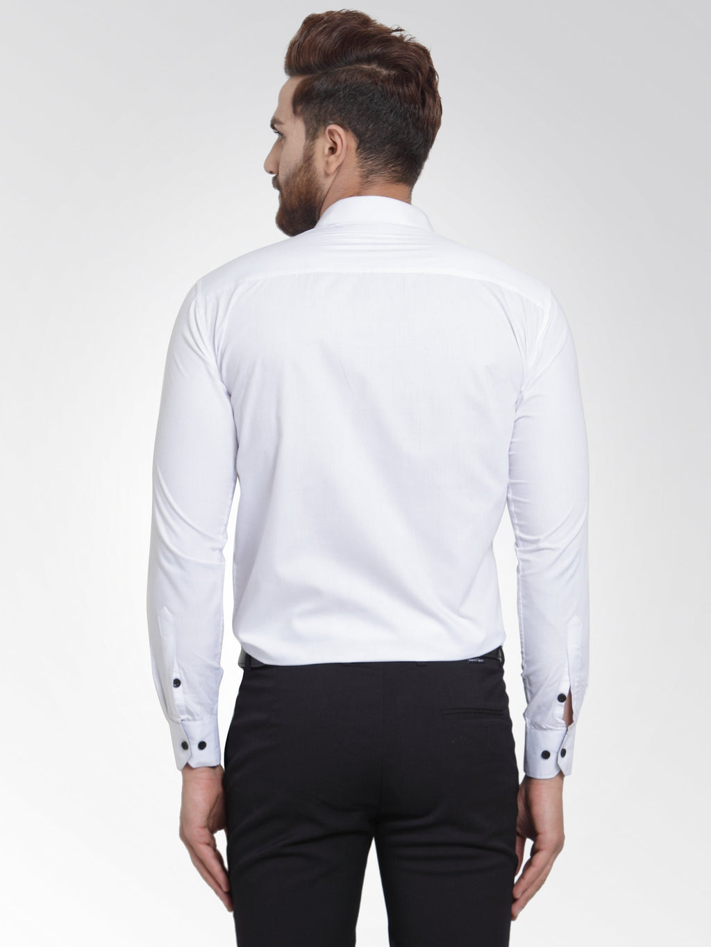 Jainish White Formal Shirt with black detailing ( SF 411White ) | Grocsy