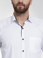 Jainish White Formal Shirt with black detailing ( SF 411White ) | Grocsy