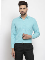 Jainish Aqua Blue Formal Shirt with white detailing ( SF 419Aqua ) | Grocsy