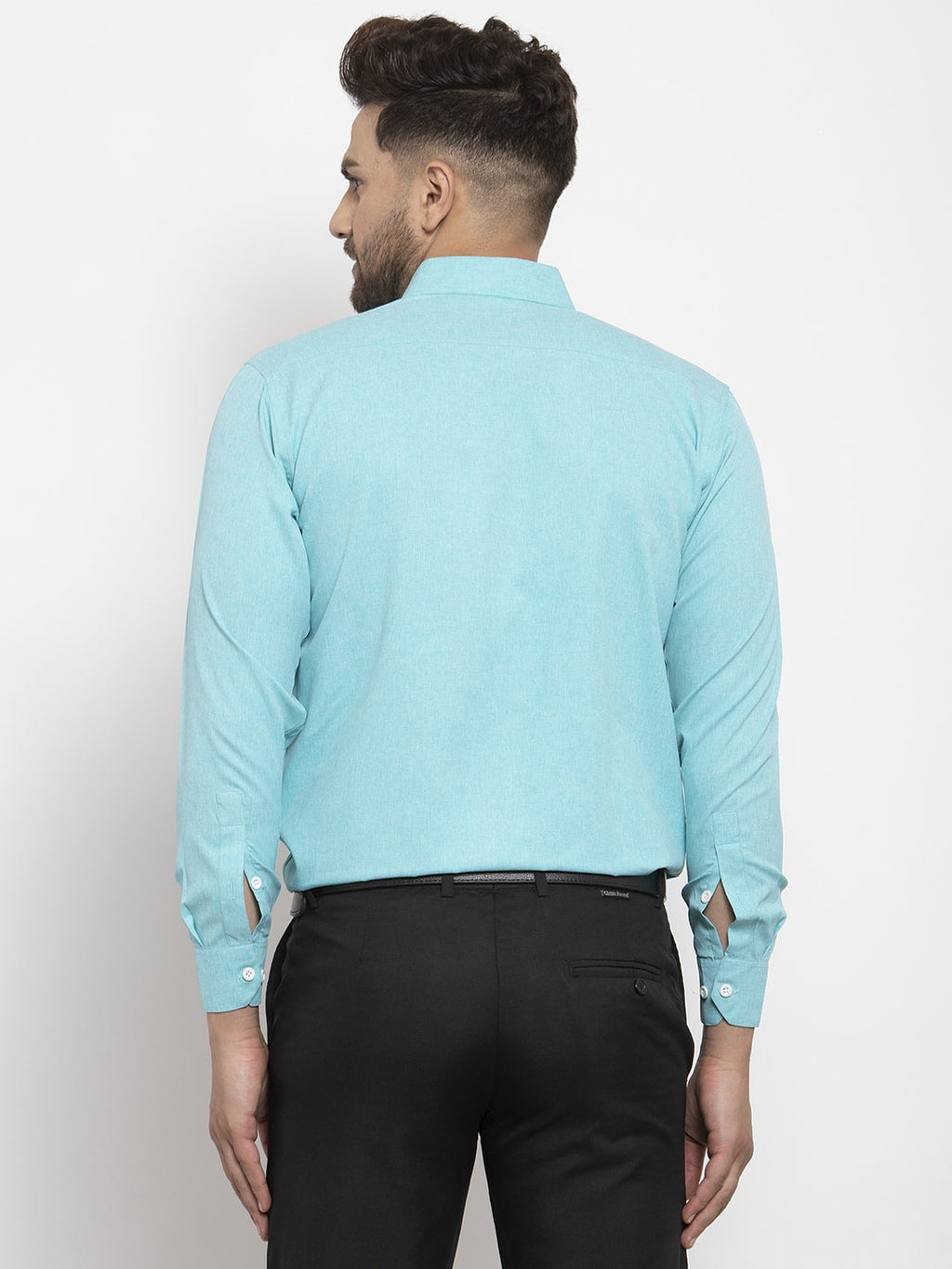 Jainish Aqua Blue Formal Shirt with white detailing ( SF 419Aqua ) | Grocsy