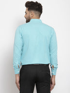 Jainish Aqua Blue Formal Shirt with white detailing ( SF 419Aqua ) | Grocsy