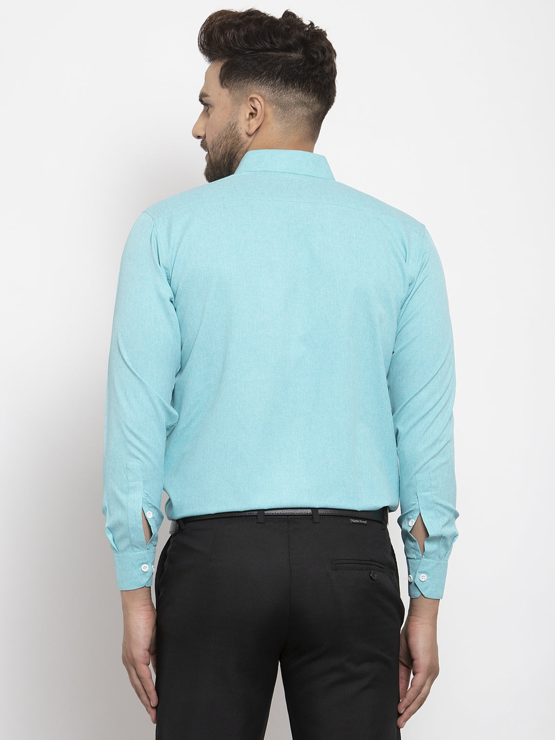 Jainish Aqua Blue Formal Shirt with white detailing ( SF 419Aqua ) | Grocsy