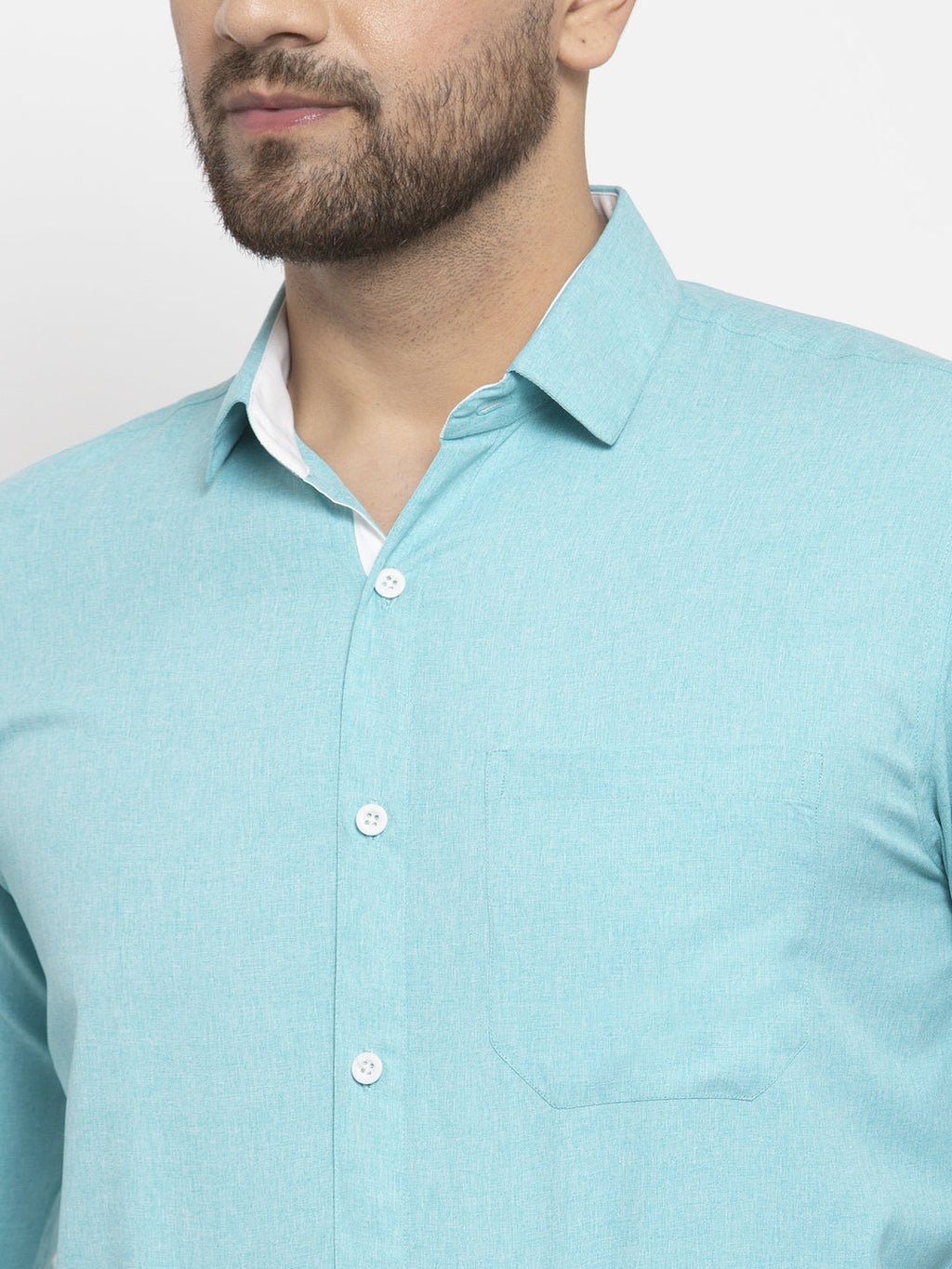 Jainish Aqua Blue Formal Shirt with white detailing ( SF 419Aqua ) | Grocsy