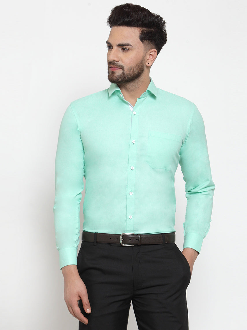 Jainish Green Formal Shirt with white detailing ( SF 419Green ) | Grocsy