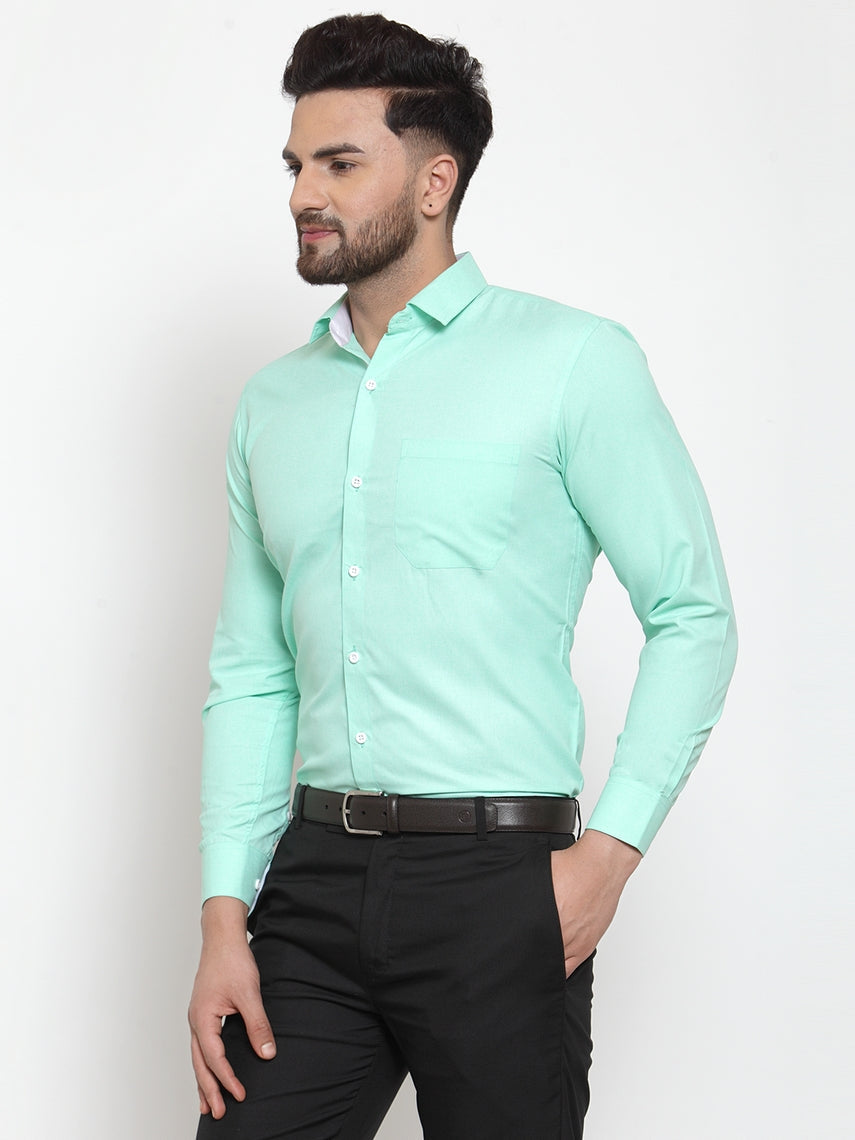 Jainish Green Formal Shirt with white detailing ( SF 419Green ) | Grocsy