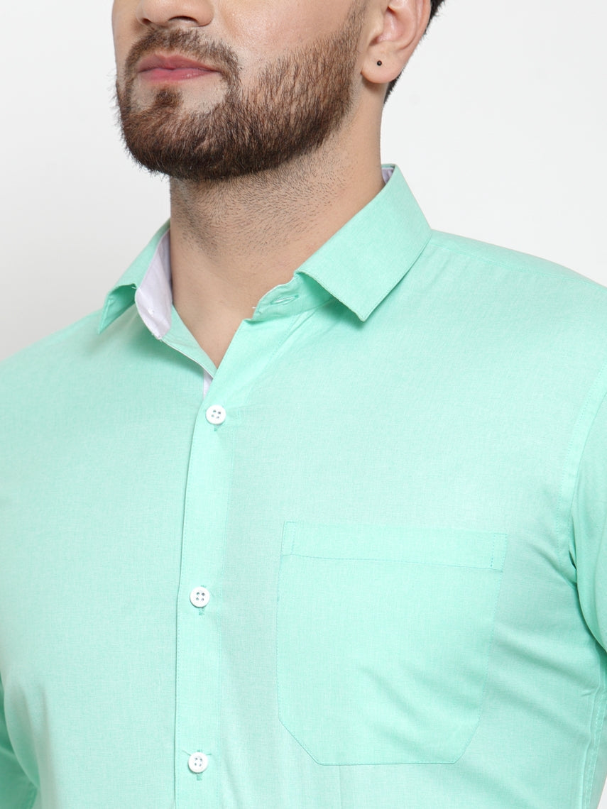 Jainish Green Formal Shirt with white detailing ( SF 419Green ) | Grocsy