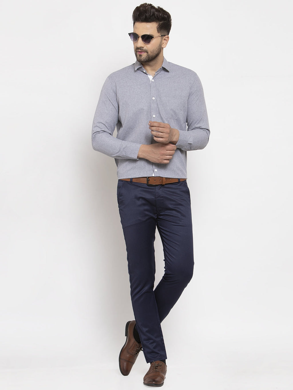 Jainish Grey Formal Shirt with white detailing ( SF 419Grey ) | Grocsy