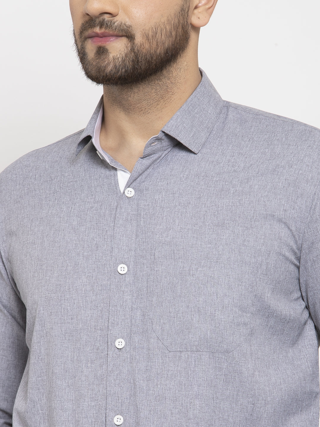 Jainish Grey Formal Shirt with white detailing ( SF 419Grey ) | Grocsy
