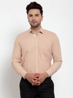 Jainish Light-Brown Formal Shirt with white detailing ( SF 419Light-Brown ) | Grocsy