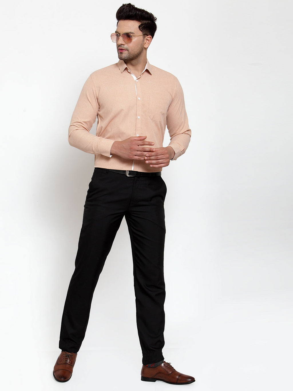 Jainish Light-Brown Formal Shirt with white detailing ( SF 419Light-Brown ) | Grocsy