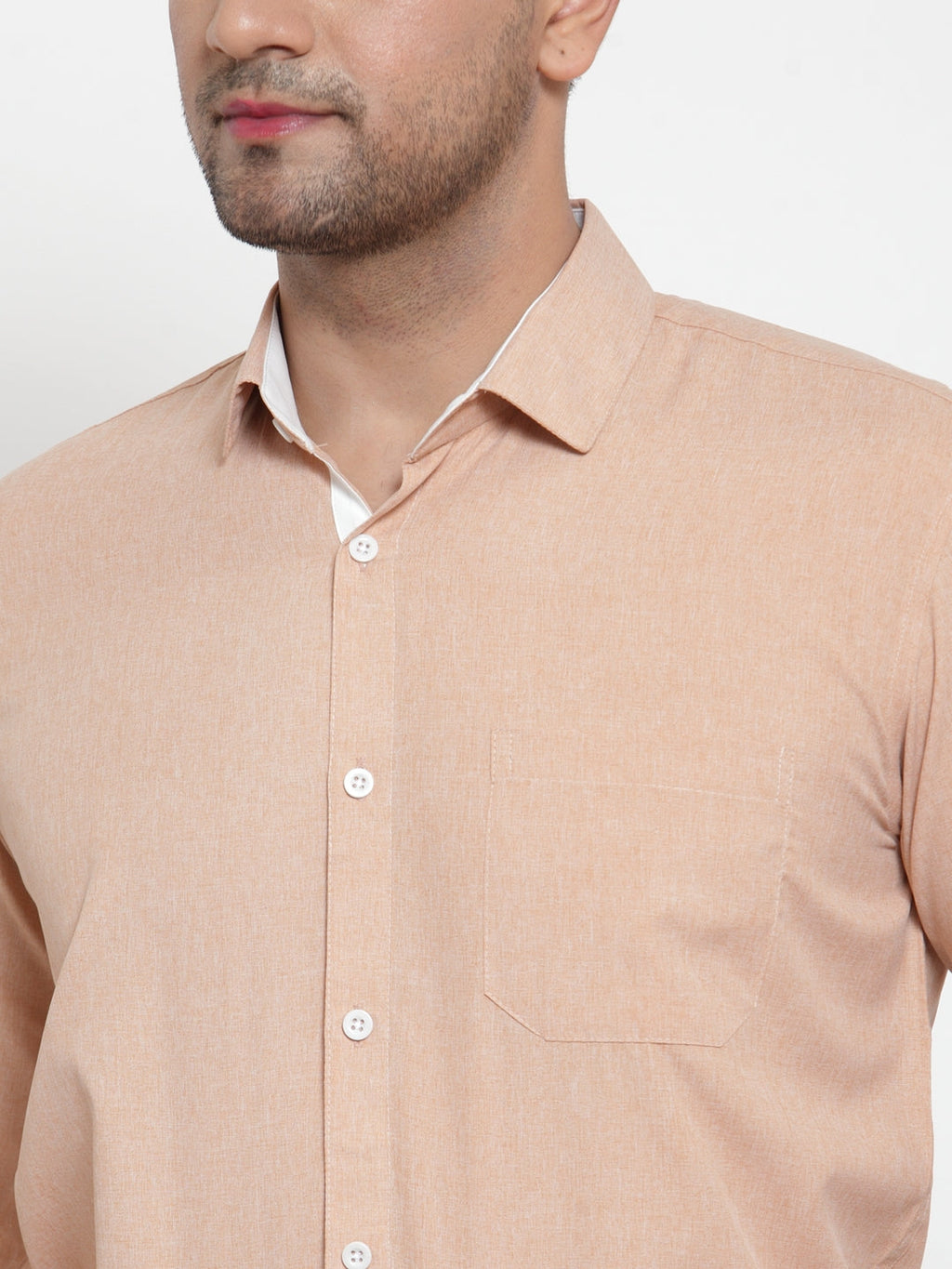 Jainish Light-Brown Formal Shirt with white detailing ( SF 419Light-Brown ) | Grocsy