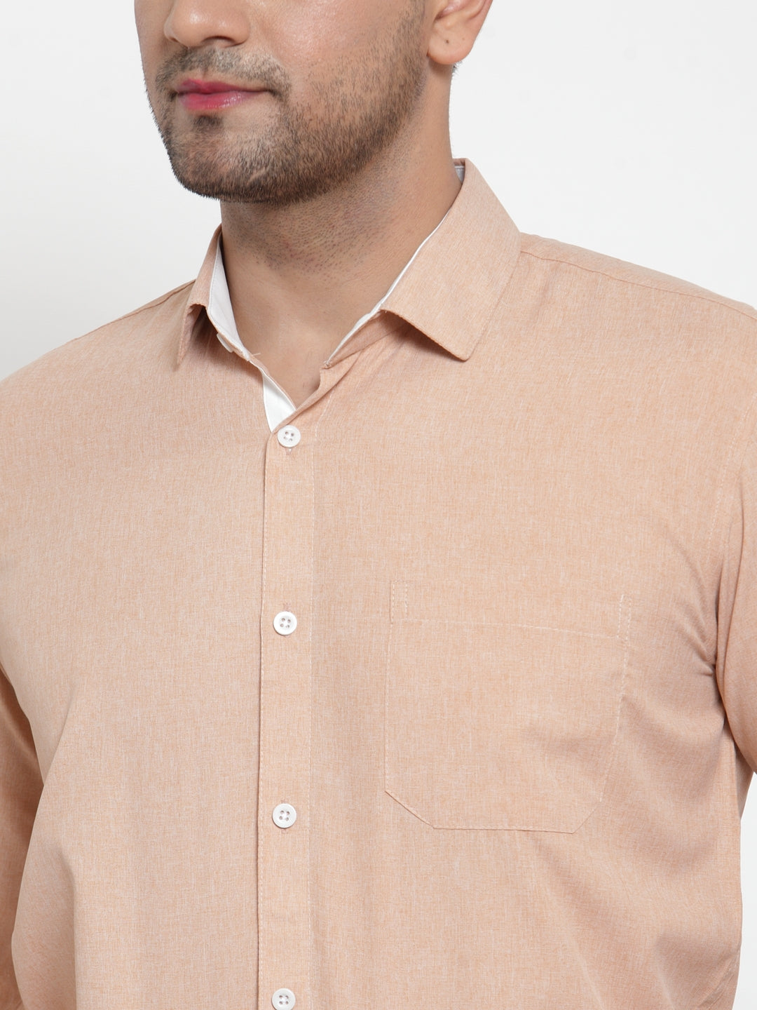 Jainish Light-Brown Formal Shirt with white detailing ( SF 419Light-Brown ) | Grocsy